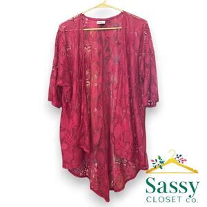 ✨ LULAROE Joy Lace Open Front Cardigan S Pink Oversized High Low EUC 🌸